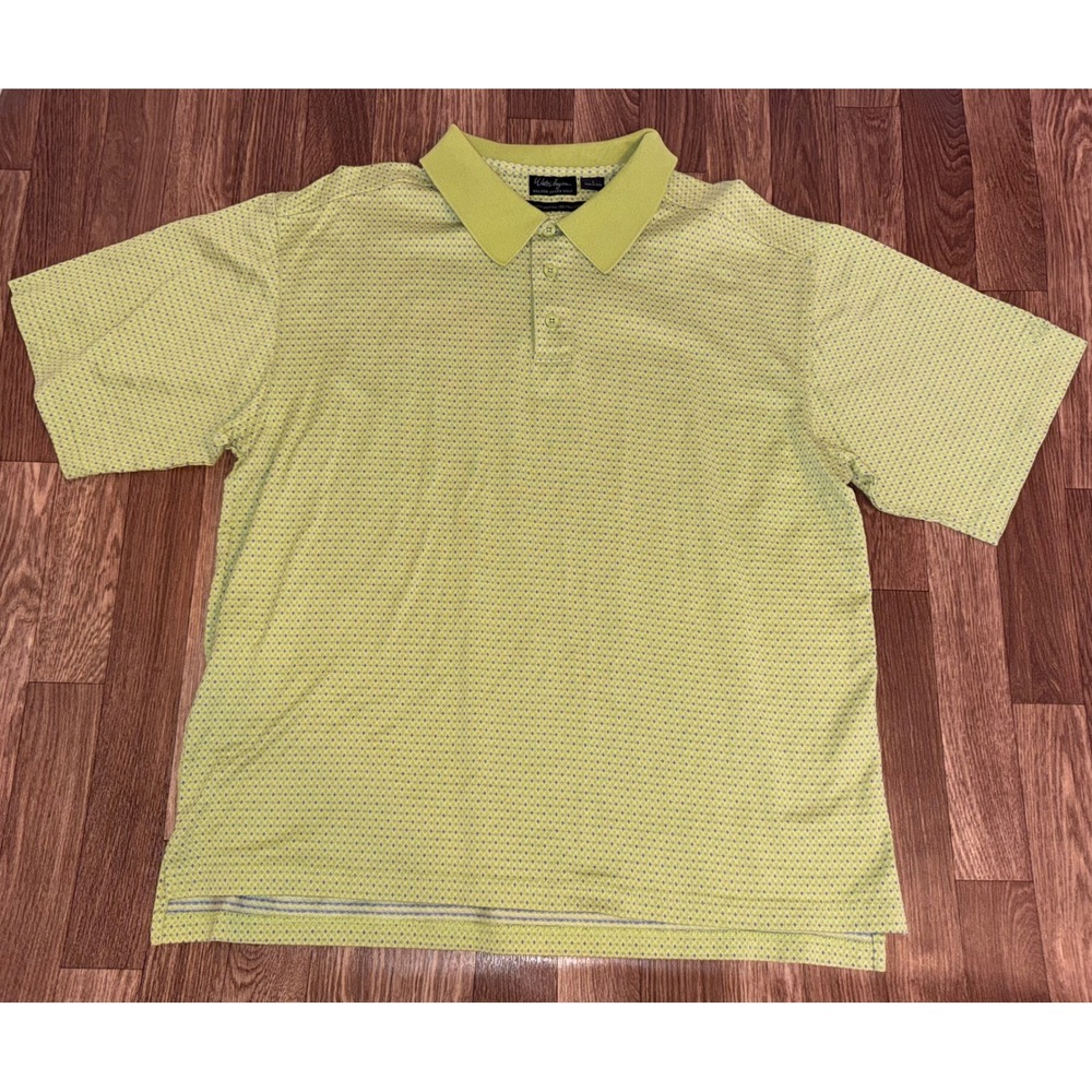 Walter Hagen Golf Mens Large Lime‎ Green Mercerized Pima Cotton Geometric Polo